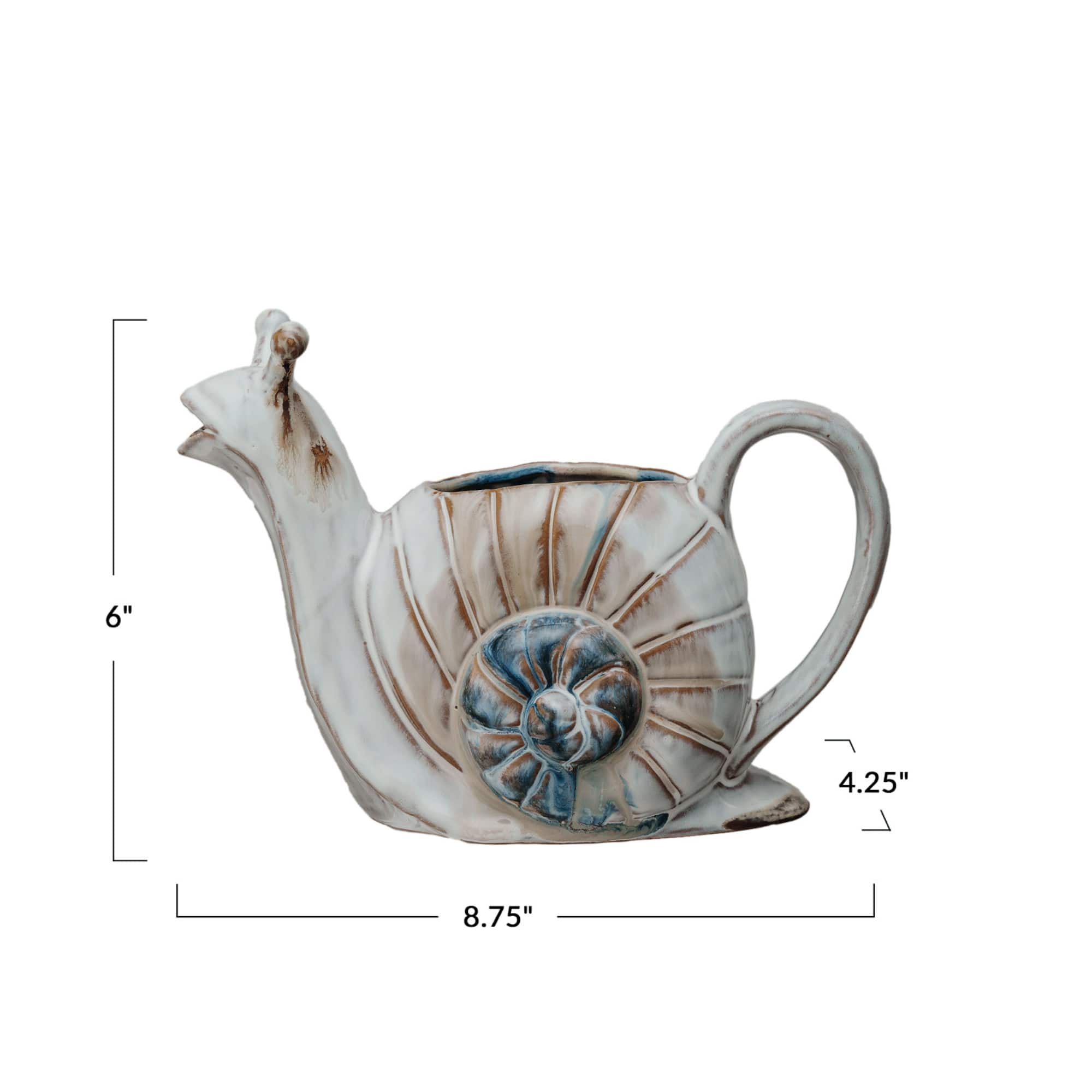 Hello Honey® 26oz. White & Brown Snail Shaped Stoneware Watering Can